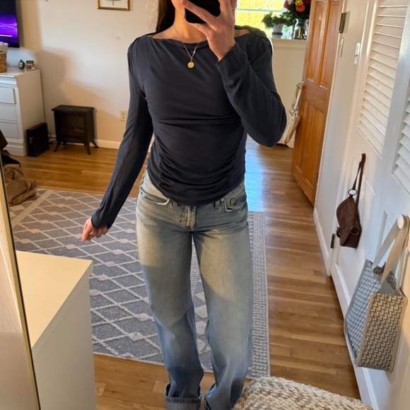 Free People Navy Long Sleeve Top - Picture 2 of 4